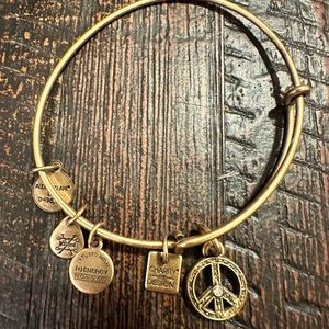 Alex and Ani Matte Gold Peace Charm Bangle Bracelet